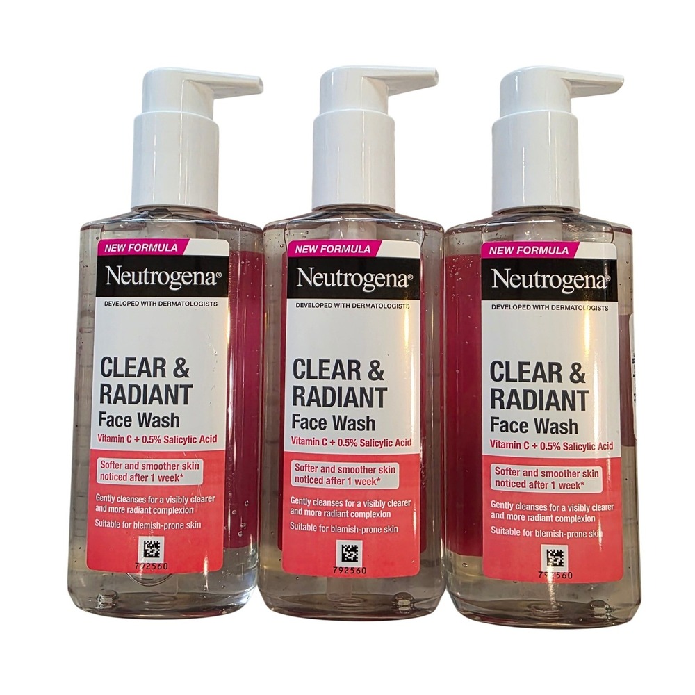Neutrogena Clear & Radiant Face Wash Vitamin C Salicylic Acid 6.7 fl oz Set of 3